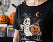 Cute Ghost Pumpkin Shirt | Witch Hat Halloween T Shirt | Spooky Season Graphic Tee | Best Friends Fall Tee | Retro Spooky Tee | Unisex Gift