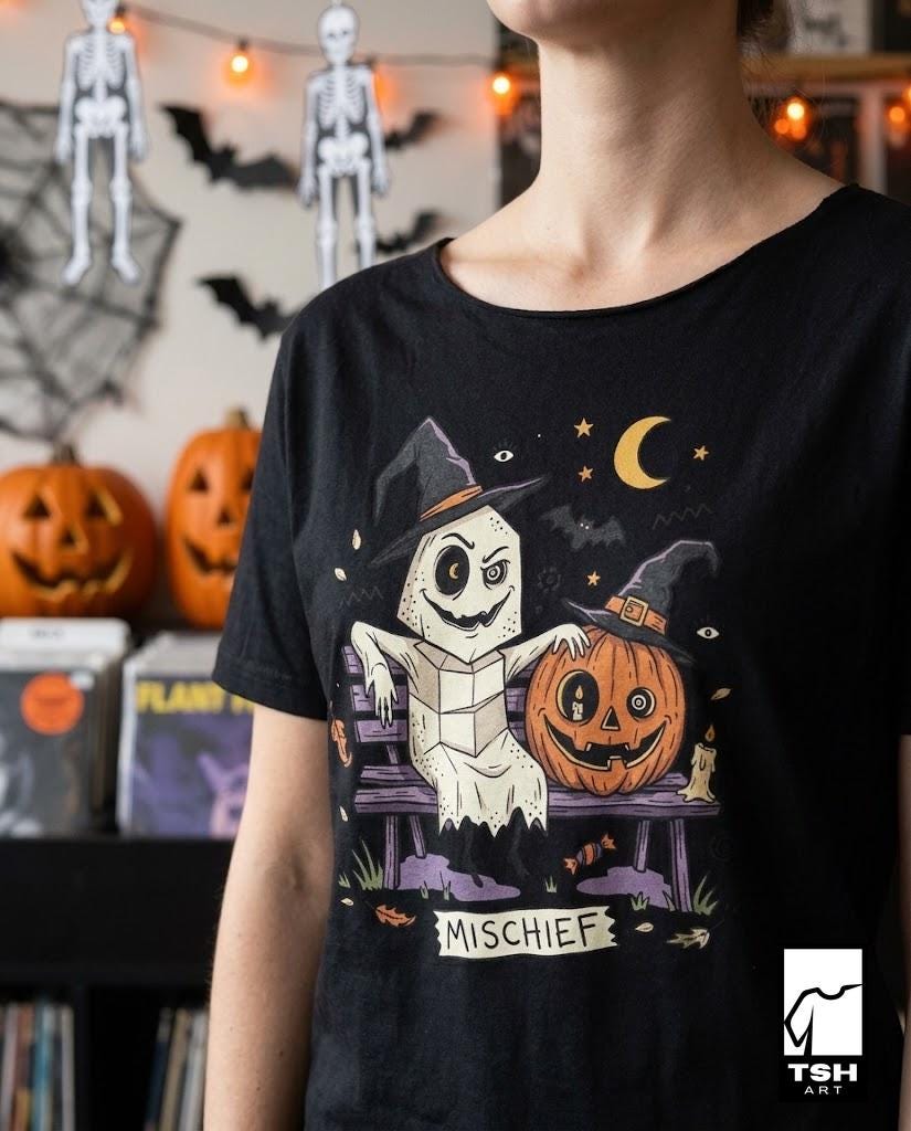 Cute Ghost Pumpkin Shirt | Witch Hat Halloween T Shirt | Spooky Season Graphic Tee | Best Friends Fall Tee | Retro Spooky Tee | Unisex Gift
