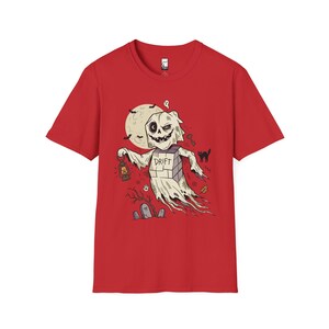 Unisex-Geister-T-Shirt | Vintage-Halloween-Print | Gruseliges Friedhofs-T-Shirt | Retro-Geister-T-Shirt Red