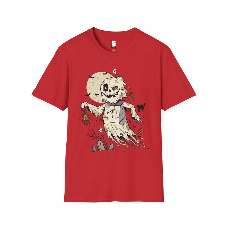 Unisex-Geister-T-Shirt | Vintage-Halloween-Print | Gruseliges Friedhofs-T-Shirt | Retro-Geister-T-Shirt Red