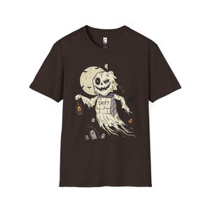 Unisex-Geister-T-Shirt | Vintage-Halloween-Print | Gruseliges Friedhofs-T-Shirt | Retro-Geister-T-Shirt Dark Chocolate