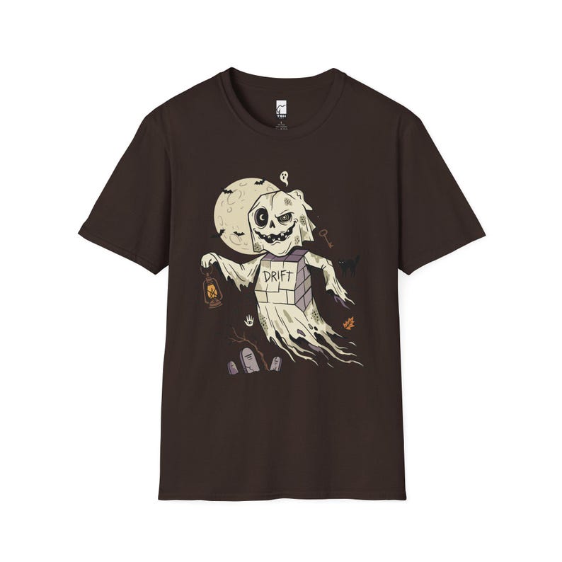 Unisex-Geister-T-Shirt | Vintage-Halloween-Print | Gruseliges Friedhofs-T-Shirt | Retro-Geister-T-Shirt Dark Chocolate