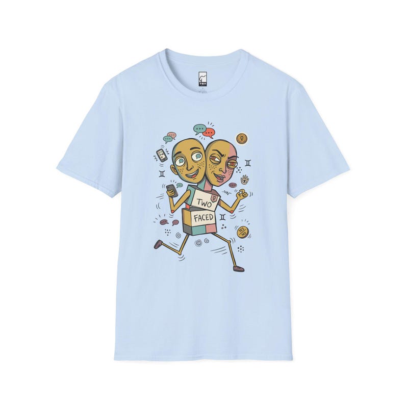 Gemini T-Shirt | Funny Dual Zodiac Illustration, Astrology Graphic Tee Light Blue