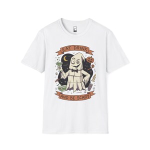 Eat Drink Ghost T-Shirt | Halloween Ghost Cocktail Tee White
