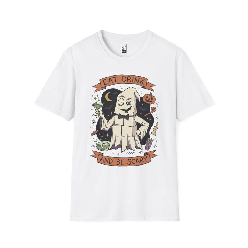Eat Drink Ghost T-Shirt | Halloween Ghost Cocktail Tee White