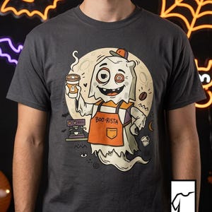Halloween Ghost Coffee Shirt | Funny Barista Graphic Tee | Boo Rista T Shirt | Spooky Season Coffee Tee | Vintage Spooky Tee | Unisex Gift