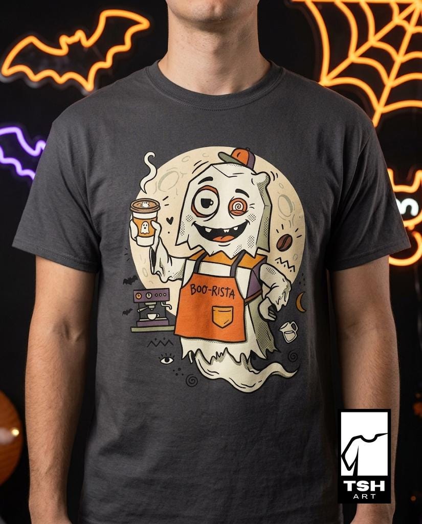 Halloween Ghost Coffee Shirt | Funny Barista Graphic Tee | Boo Rista T Shirt | Spooky Season Coffee Tee | Vintage Spooky Tee | Unisex Gift
