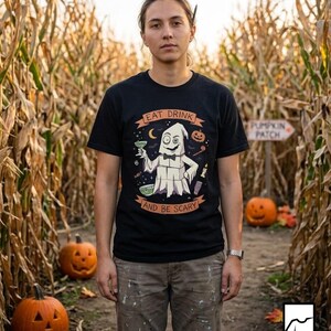 Eat Drink Ghost T-Shirt | Halloween Ghost Cocktail Tee