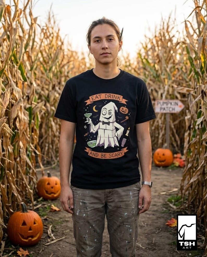 Eat Drink Ghost T-Shirt | Halloween Ghost Cocktail Tee