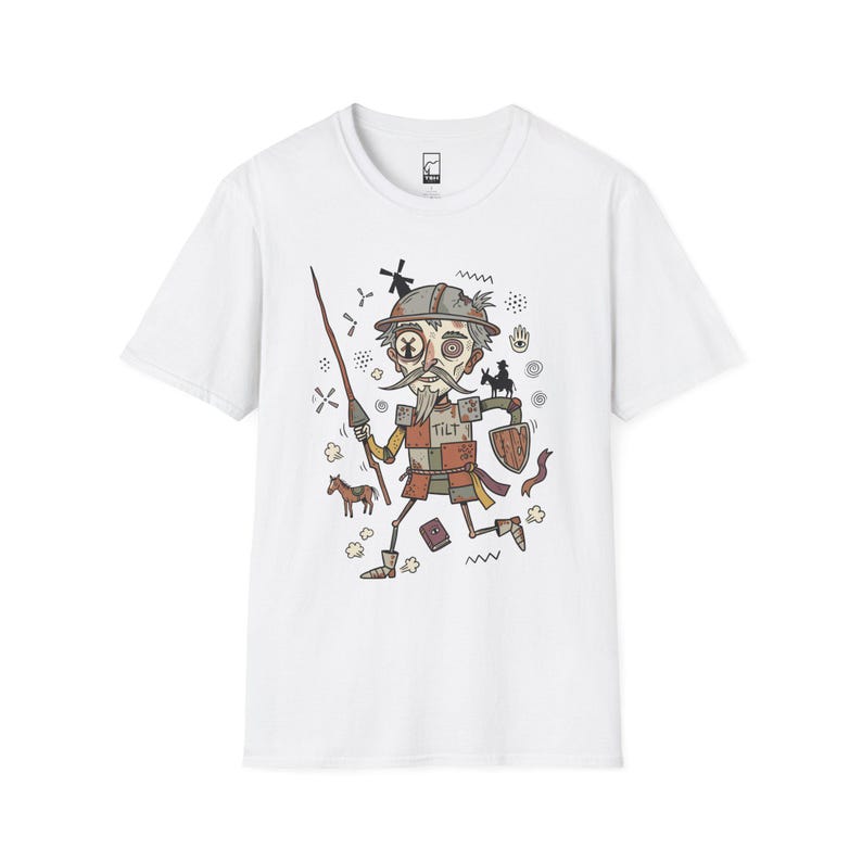 Don Quixote Graphic Tee | Funny Spanish Knight Illustration, Unisex Culture Shirt White
