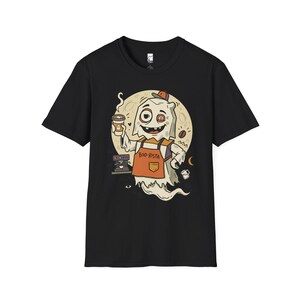 Halloween Ghost Coffee Shirt | Funny Barista Graphic Tee | Boo Rista T Shirt | Spooky Season Coffee Tee | Vintage Spooky Tee | Unisex Gift Black