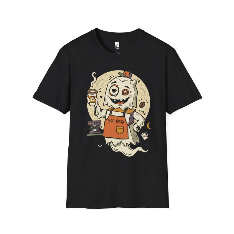 Halloween Ghost Coffee Shirt | Funny Barista Graphic Tee | Boo Rista T Shirt | Spooky Season Coffee Tee | Vintage Spooky Tee | Unisex Gift Black