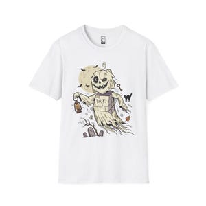 Unisex-Geister-T-Shirt | Vintage-Halloween-Print | Gruseliges Friedhofs-T-Shirt | Retro-Geister-T-Shirt White