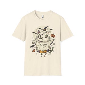 Halloween Cat Ghost Shirt | Funny Witch Cat Tee | Spooky Season Graphic T Shirt | Trick or Treat Costume Top | Cat Mom Gift | Fall Tee Natural