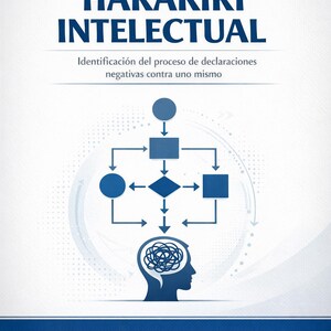 Puede incluir: Portada de libro con el título "HARAKIRI INTELECTUAL" en letras azules oscuras. Debajo, el texto dice "Identificación del proceso de declaraciones negativas contra uno mismo." Un diagrama y el nombre del autor también son visibles.