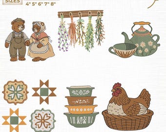 Bundle 6 Vintage Grandma Core Embroidery File, Cottagecore Digital (Instant Download)