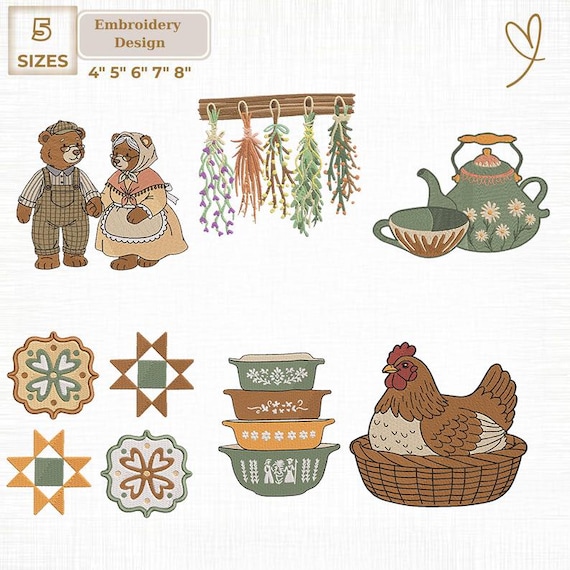 Bundle 6 Vintage Grandma Core Embroidery File, Cottagecore Digital (Instant Download)