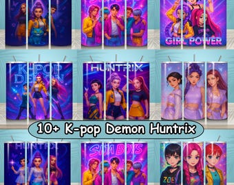 10 + Huntrix 20 Unzen Tumbler Wrap Png Bundle, Dämonenjäger Tumbler, Geschenk für Huntrix Fan, Kpop Group Skinny Tumbler