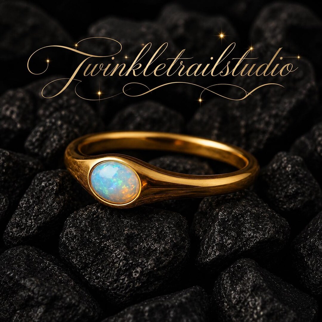 Solitaire Oval Cut Opal Ring, 14K Solid Yellow Gold October Birthstone ...