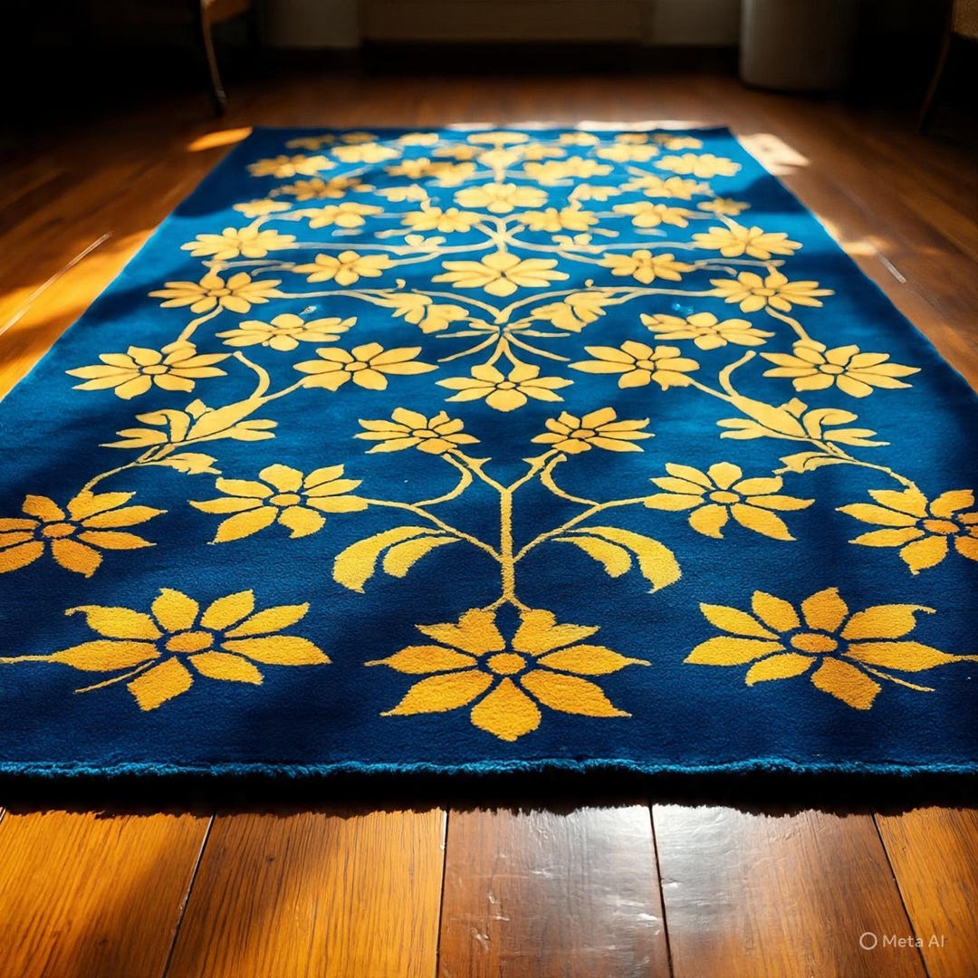 Hand-tufted Wool Rug: Blue & Yellow Floral Carpet - Etsy