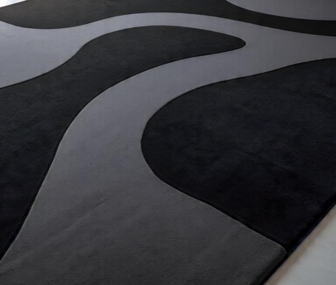 Abstract Black Gray Area Rug Modern Wave Pattern Carpet for ...