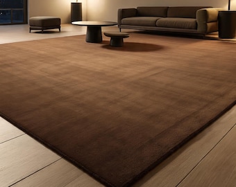 Hand tafted Modern Chocolate Brown Area Rug for Minimalist Living Room Soft Plush Carpet