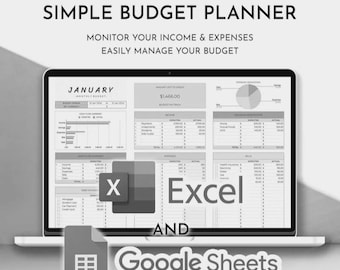 Simple Monthly Budget Template Google Sheets, Budget Planner Excel, Paycheck Budget Tracker, Biweekly Budgeting, Monthly Finance Dashboard.