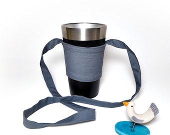 Handmade Fabric Cup Holder with Handle – Personalized, Washable, Eco Friendly Gift for Coffee Lovers