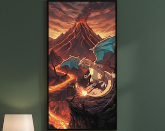 Charizard Dragon Art Print, Gaming Dorm Decor (Digital Download)