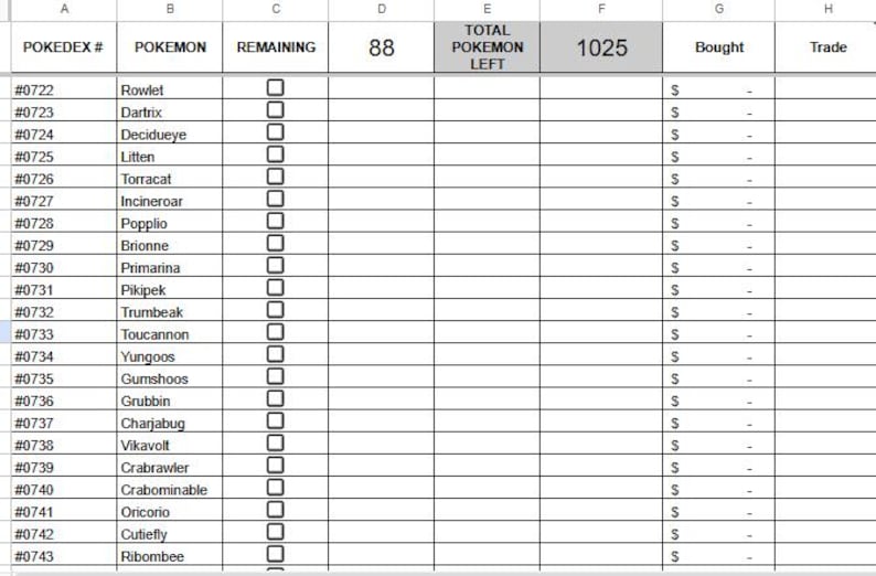 Pokemon 1025 Collection Checklist Gen 19 Checklist Master Set