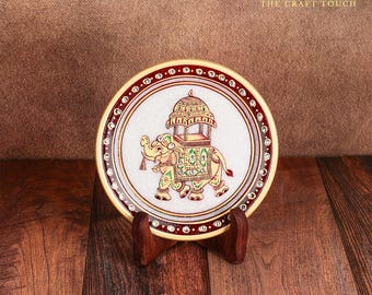 Hand-Painted White Marble Decorative Art with Gold Floral Design | Luxury Home Accent |  Gift with Velvet Box