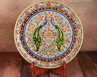 Hand-Painted White Marble Decorative Art with Gold Floral Design | Luxury Home Accent |  Gift with Velvet Box