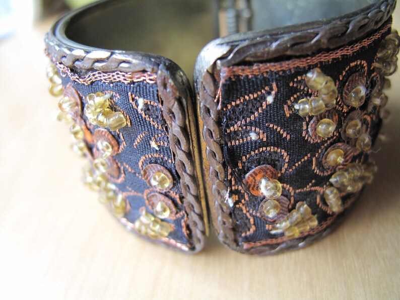 Beaded brass hinged bangle cuff bracelet Etsy