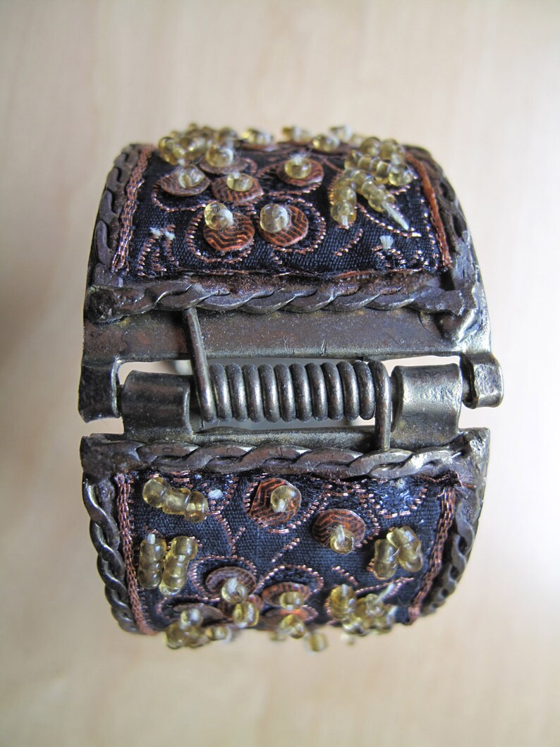 Beaded brass hinged bangle cuff bracelet Etsy