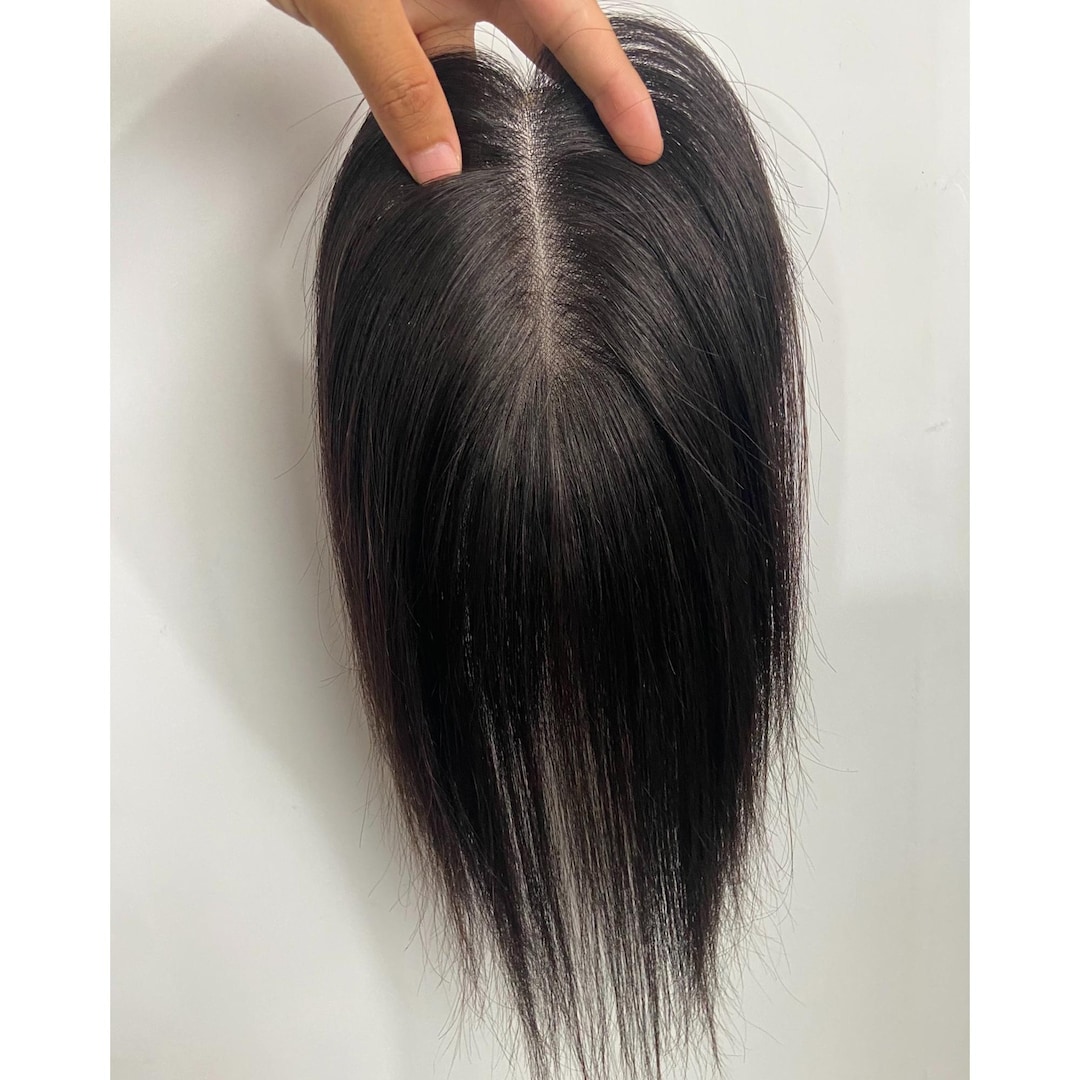 Handmade Natural Black Human Hair Topper – Lightweight Crown Hairpiece ...