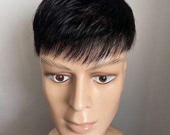 Natural Black Men's Hairpiece, Short Fringe, Thinning Hair