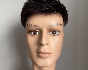 Natural Black Men's Hairpiece - Short Tapered Wig with Clips