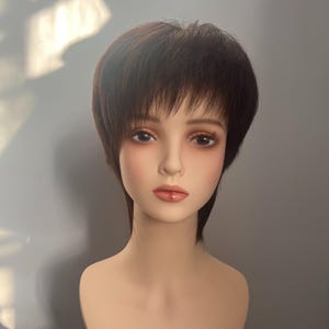 Perruque Femme Cheveux Naturel Marron Coupe Loup, Effet Dégradé Court Style Lutin