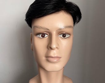 Parrucca da uomo con capelli corti neri, sostituzione senza cuciture