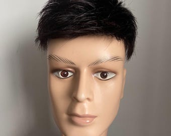 Hand-Tied Human Hair Topper, Men's Short Wig, Crown Swirl