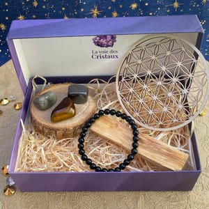Lithotherapie-Energieschutzset – Labradorit, Hämatit, Tigerauge – Natursteine – Schutzschild, Wellness-Geschenk für Frauen