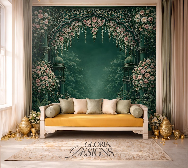 Luxury Indian Wedding Stage Backdrop | Elegant Mehndi Decor Inspiration ...