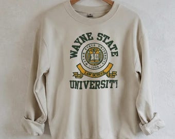 Vintage 90s Wayne State University Detroit Michigan Sweatshirt, Wayne State Shirt, Wayne State Fan Crewneck, Wayne State University Shirt
