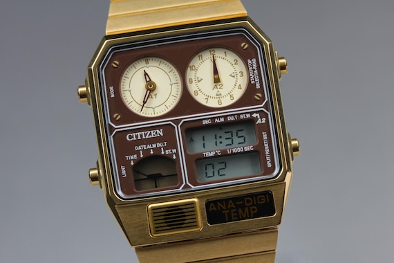 Citizen ana-digi temp 8989-s116872 34mm gold quartz m… - Gem