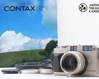 Green *top mint w/ strap* contax g1 35mm film camera + planar 45mm f2 lens japan