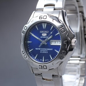 Vintage seiko 5 sports 7s36-00a0 40mm bule dial automatic men's watch from japan