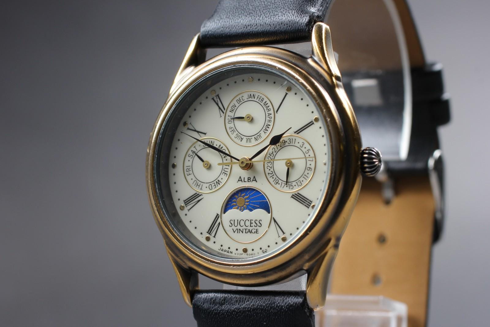 Vintage 1990 [n Mint] Seiko Alba V33f-6a10 Moonphase Triple