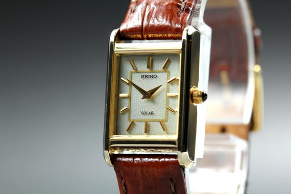 Vintage *mint* seiko solar v115-0bd0 gold tank quartz… - Gem