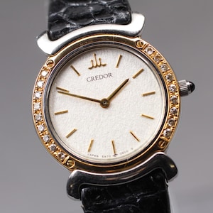 Near mint w/ box paper seiko credor 5a70-0290 18kt diamond qz womens watch japan