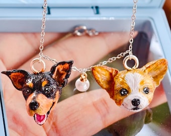 Custom Necklace Pet Portrait Handmade Polymer Clay pet Pendant 925 Sterling Silver Chain Personalized Pet Memorial jewellery Christmas Gift
